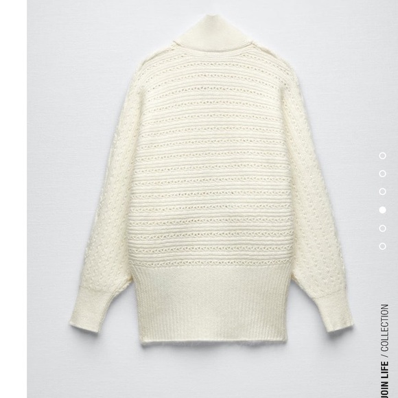 ZARA NWT BOW COLLAR KNIT SWEATER ECRU SIZE XL - Picture 3 of 5